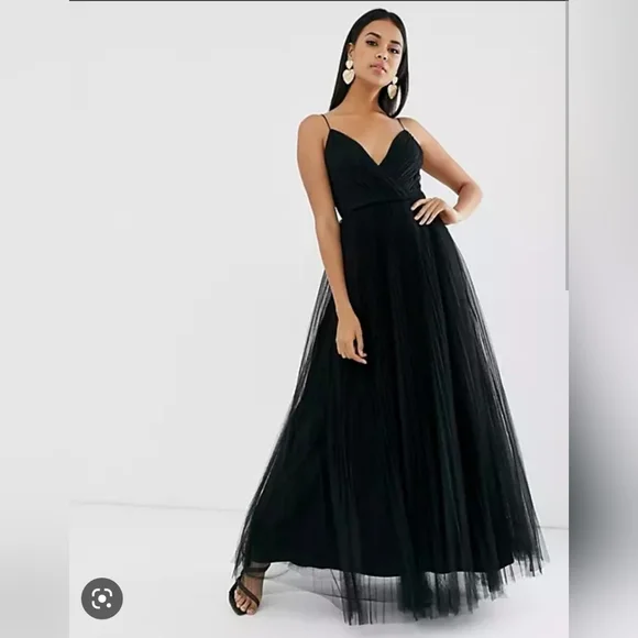 ASOS | Dresses | Asos Design Cami Pleated Tulle Maxi Dress In Black |  Poshmark